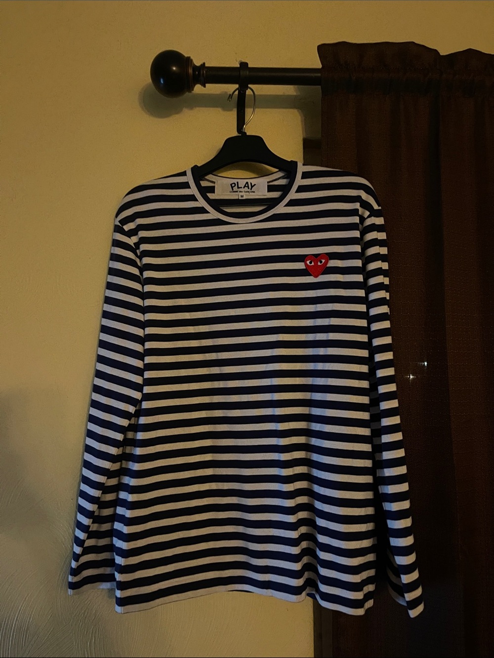 Comme des Garçons PLAY Navy and White Striped Crewneck Tee
